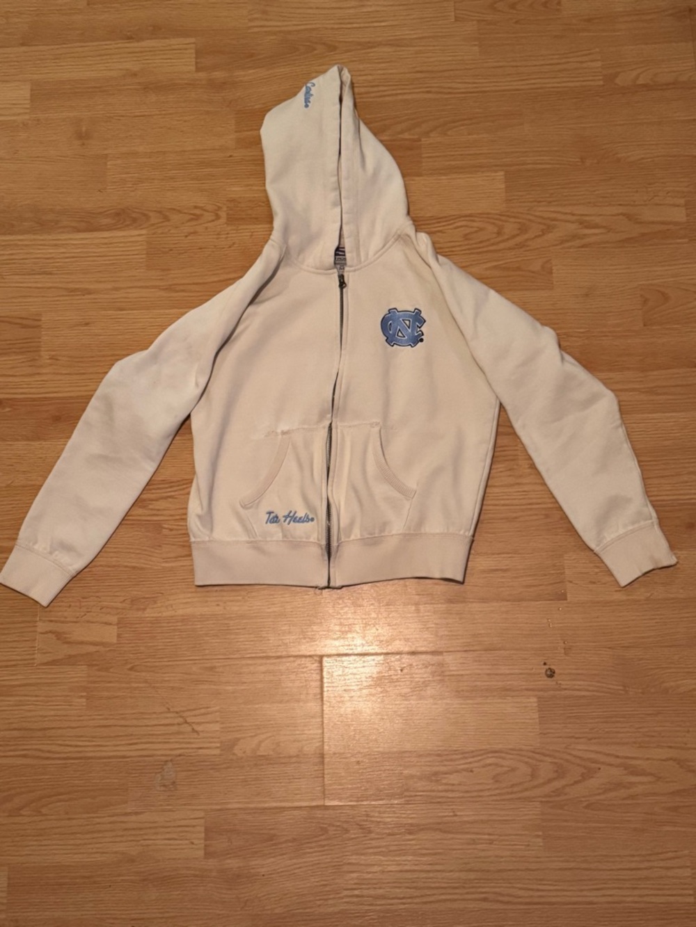 Stadium Athletics Cream Kids Zip Hoodie with Light Blue UNC Logo